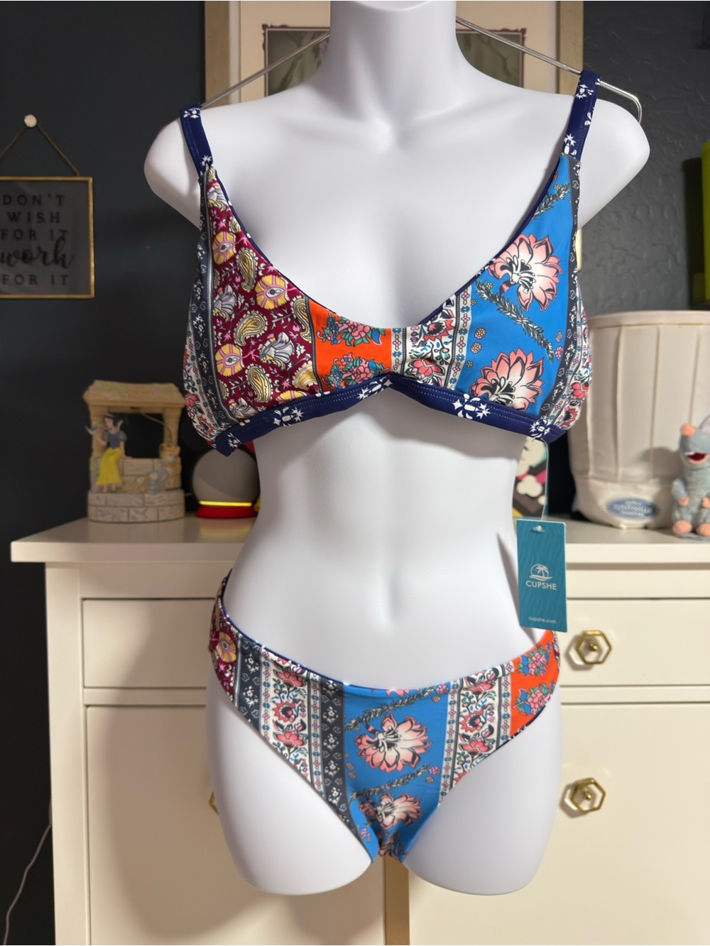 Cupshe Multicolor Floral Patchwork Bikini - Blue, Orange, Pink